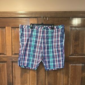 Caribbean Joe Blue Green Plaid Shorts Size 42 100% Cotton Preppy Summer